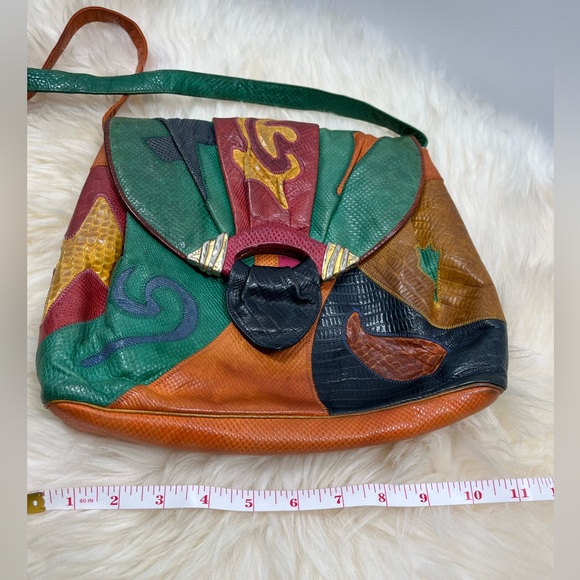 Vintage Sharif 1980s Genuine Leather and Snake Color-blockShoulder Bag - Picture 11 of 17